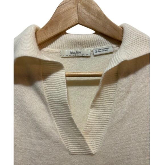 Neiman Marcus Cashmere Collection sweater v-neck spread collar Oxford pullover M - Picture 2 of 6